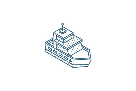 Yacht boat isometric icon. 3d line art technical drawing. Editable stroke vector