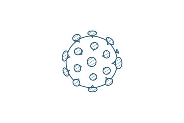 Covid 19 corona virus, coronavirus infection, epidemic disease isometric icon. 3d line art technical drawing. Editable stroke vector