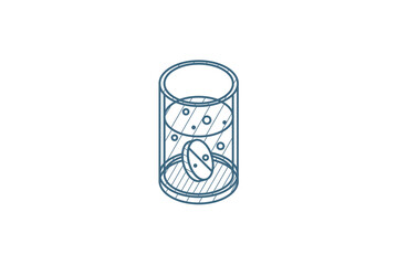 asperin pill, glass of water isometric icon. 3d line art technical drawing. Editable stroke vector