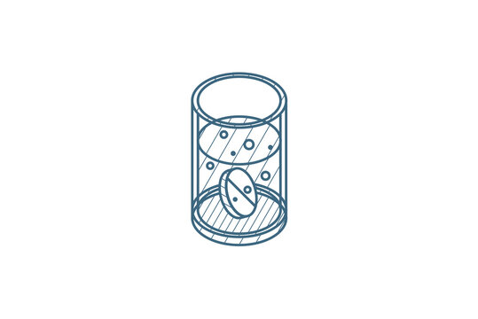asperin pill, glass of water isometric icon. 3d line art technical drawing. Editable stroke vector