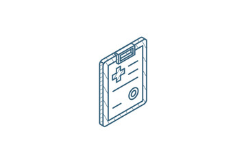 medical history, diagnose result, recipe isometric icon. 3d line art technical drawing. Editable stroke vector