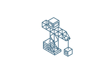 building crane isometric icon. 3d line art technical drawing. Editable stroke vector