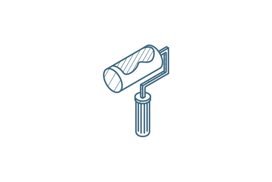 Paint Roller tool isometric icon. 3d line art technical drawing. Editable stroke vector