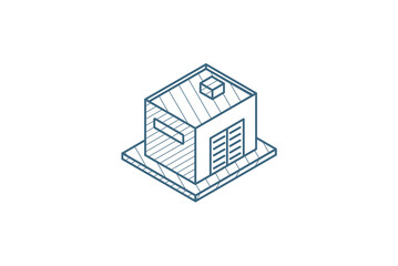 Garage isometric icon. 3d line art technical drawing. Editable stroke vector