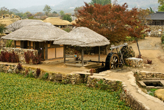 Nagan Folk Village is unique in that 108 households still live in thatched-roof homes inside the ancient Joseon-period fortress walls, Suncheon, South Korea