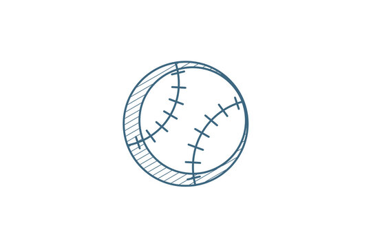 baseball ball isometric icon. 3d line art technical drawing. Editable stroke vector