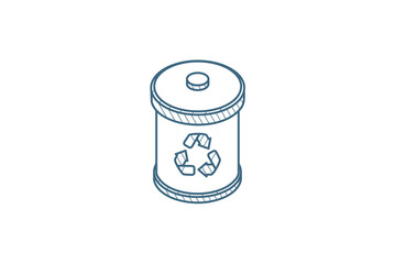 trash recycling isometric icon. 3d line art technical drawing. Editable stroke vector