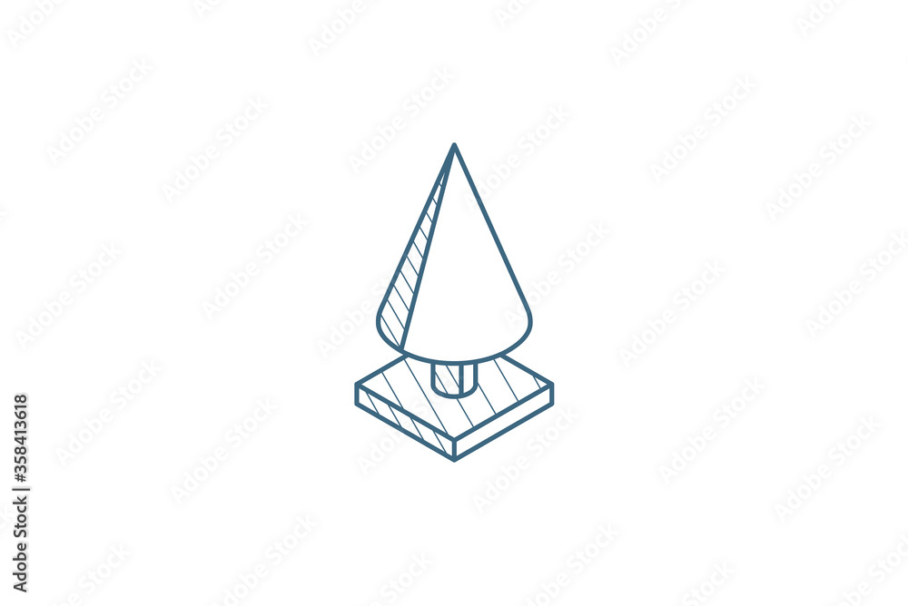 Poster spruce tree isometric icon. 3d line art technical drawing. editable stroke vector