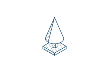spruce tree isometric icon. 3d line art technical drawing. Editable stroke vector