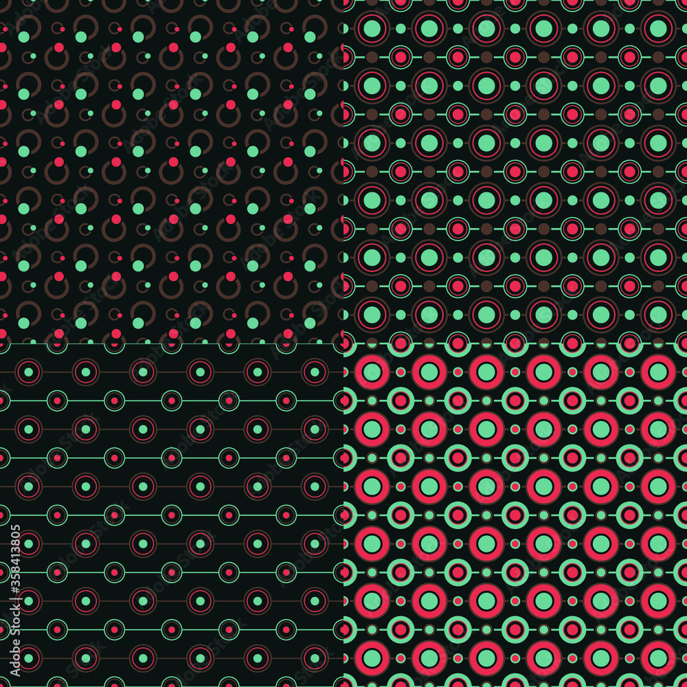 Poster set of abstract vector seamless pattern with color circles and rings.