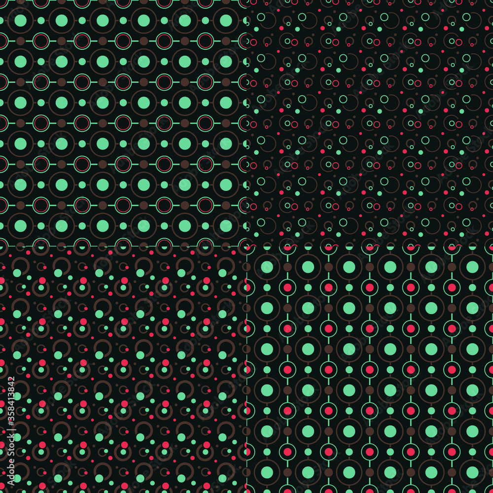 Poster set of abstract vector seamless pattern with color circles and rings.