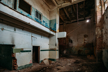 Fototapeta na wymiar Old empty ruined abandoned industrial building interior