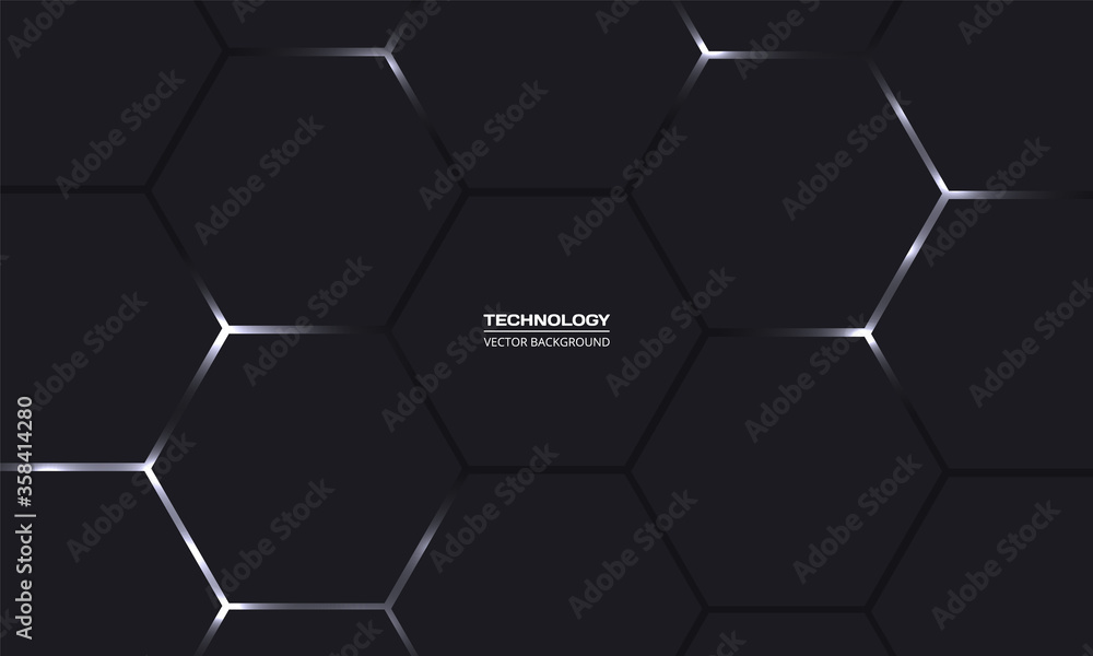 Aufkleber hexagonal dark vector abstract background. white bright flashes under hexagon in dark modern, techno