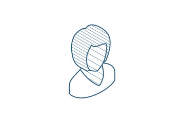 Avatar black woman isometric icon. 3d line art technical drawing. Editable stroke vector