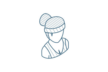 Healthy young woman, sport avatar isometric icon. 3d line art technical drawing. Editable stroke vector