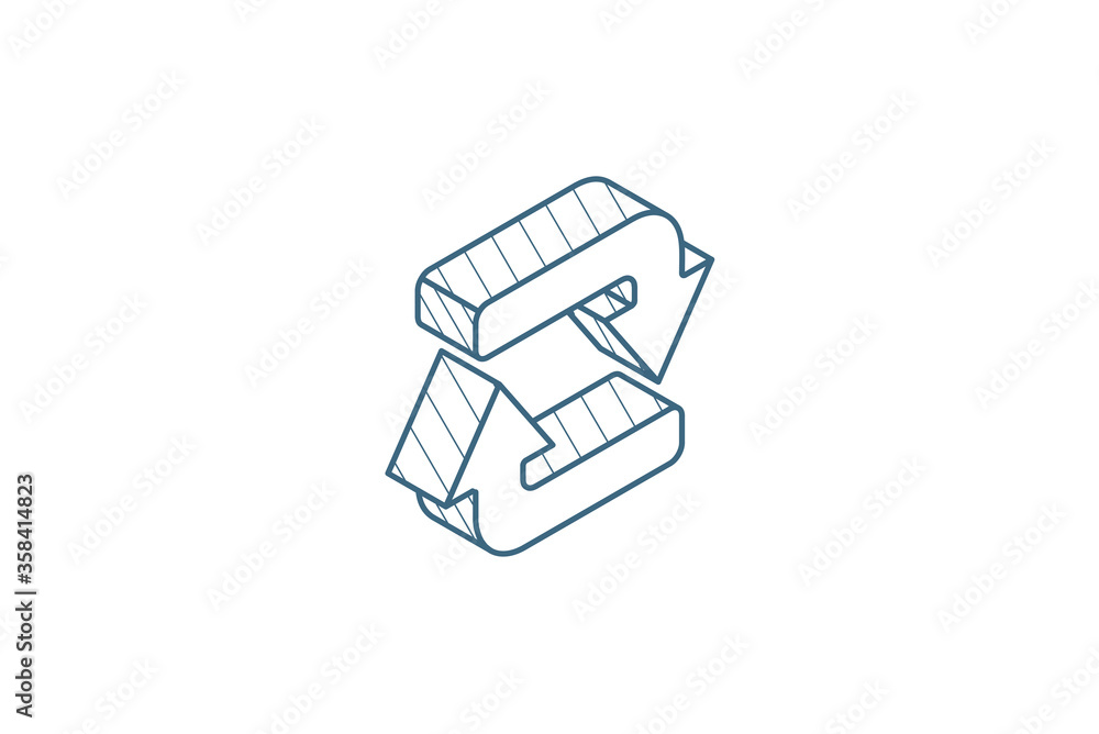Poster refresh arrows isometric icon. 3d line art technical drawing. editable stroke vector