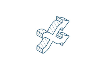 shufle, mix, random, intersecting arrow isometric icon. 3d line art technical drawing. Editable stroke vector