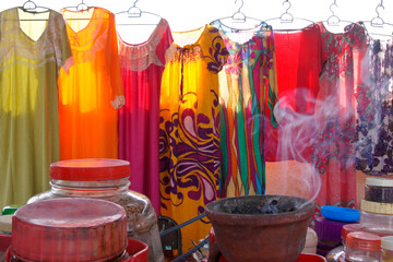 Gowns for sale at Wednesday (women's) market, Ibra, Sultanate of Oman