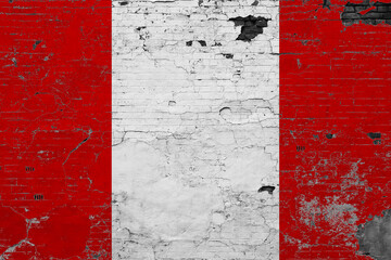 Peru flag on grunge scratched concrete surface. National vintage background. Retro wall concept.
