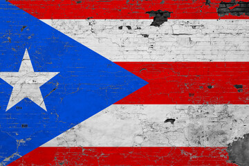 Puerto Rico flag on grunge scratched concrete surface. National vintage background. Retro wall concept.