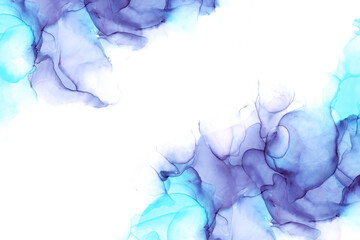 Abstract hand drawn watercolor background in blue tones. Raster illustration with copy space.