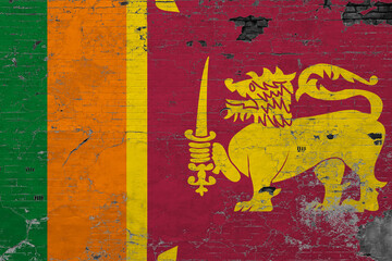 Sri Lanka flag on grunge scratched concrete surface. National vintage background. Retro wall concept.