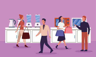 group of people in appliance store in shopping day
