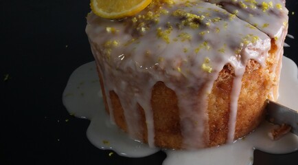 homemade orange cake nake overflowing topping