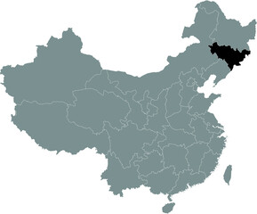 Black Location Map of Chinese Province of Jilin within Grey Map of China