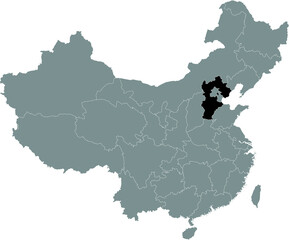 Obraz premium Black Location Map of Chinese Province of Hebei within Grey Map of China