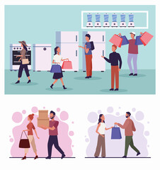 group of people in appliance store in shopping day