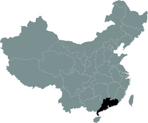 Black Location Map of Chinese Province of Guangdong within Grey Map of China