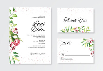 Watercolor hand painting plants for beautiful wedding invitation template