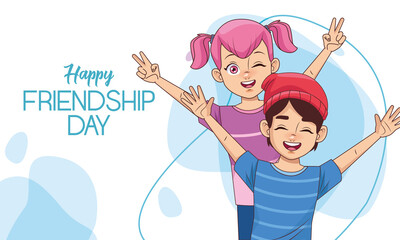happy friendship day celebration with kids couple