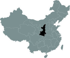 Black Location Map of Chinese Province of Shaanxi within Grey Map of China