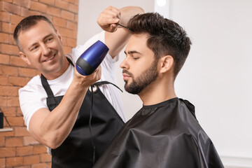 Naklejka premium Hairdresser working with client in salon