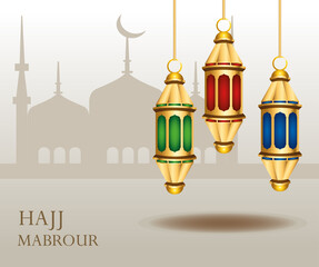hajj mabrour celebration with golden lanterns and taj mahal