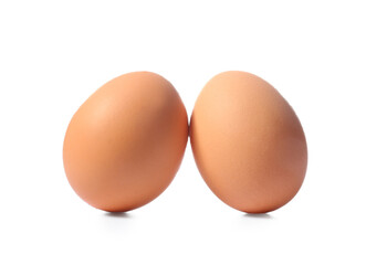 Fresh chicken eggs on white background