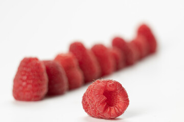 Raspberry fruits on a white background
