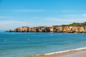 View of the Alemao Beach (Praia do Alemao) in Portimao Algarve Portugal; Concept for travel in Portugal and Algarve.