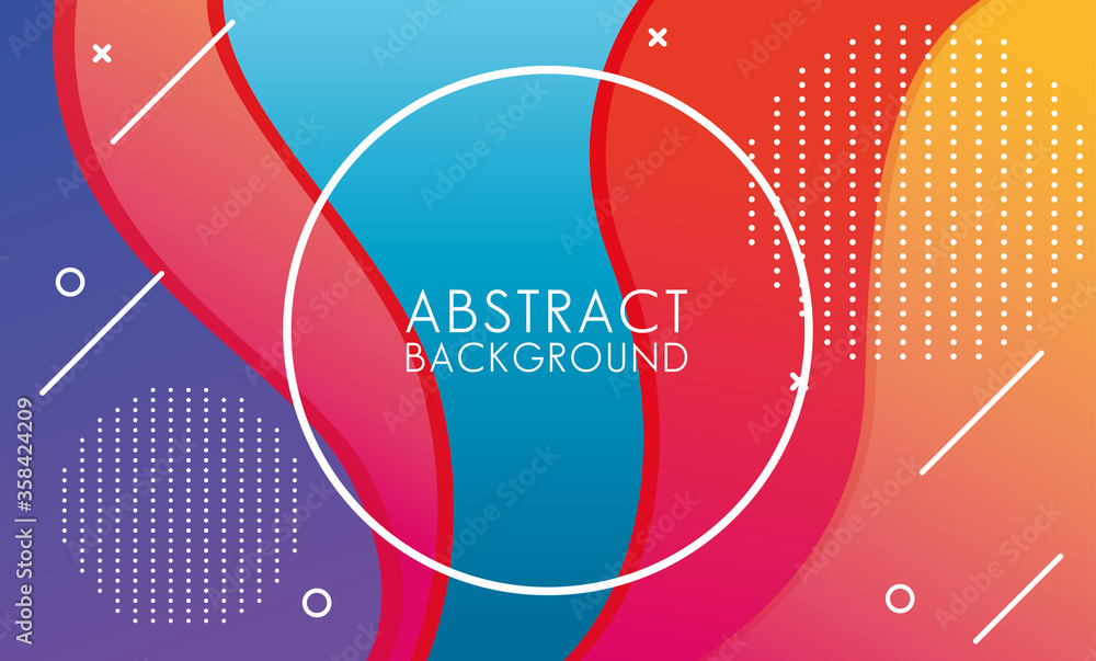 Poster vivid colors and fluids with circular frame abstract background