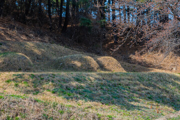 Three unmarked burial mounds
