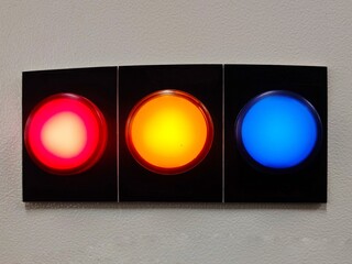pilot lamp for showing 3 phase status of electricity by red yellow and blue lights installed on...