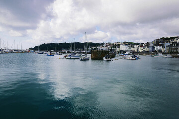 Fototapeta premium Boats parked in a circle, Orkney Islands Scotland.