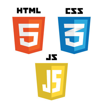vector collection of web development shield signs: html5, css3 and javascript.	