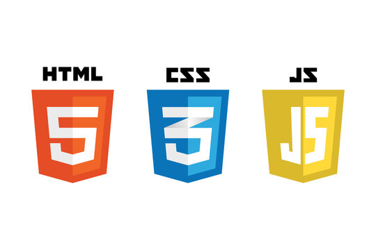 vector collection of web development shield signs: html5, css3 and javascript.	