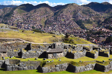 Walls in Sacsayhuaman an ancient  citadel above the city of Cusco, Peru