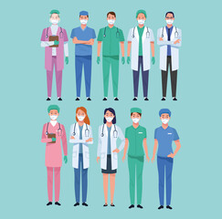 group of medical staff healthcare workers characters