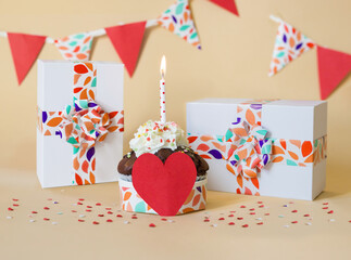 celebration card with cake and candle and space to text design