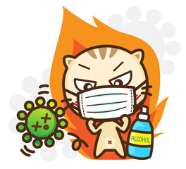 Character Cartoon wearing mask protection to prevent Virus and infectious outbreak, Coronavirus (COVID-19), Fight virus concept, Stay Home : Vector illustration